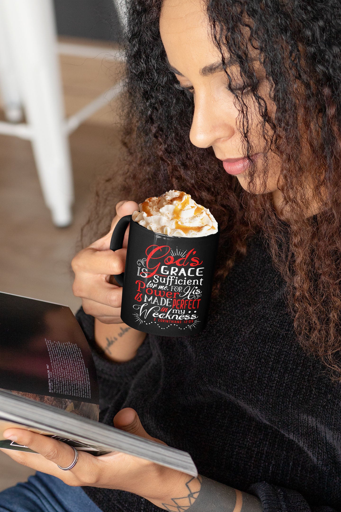 God's Grace Is Sufficient 2 Cor.12:9 15oz Black Coffee Mug
