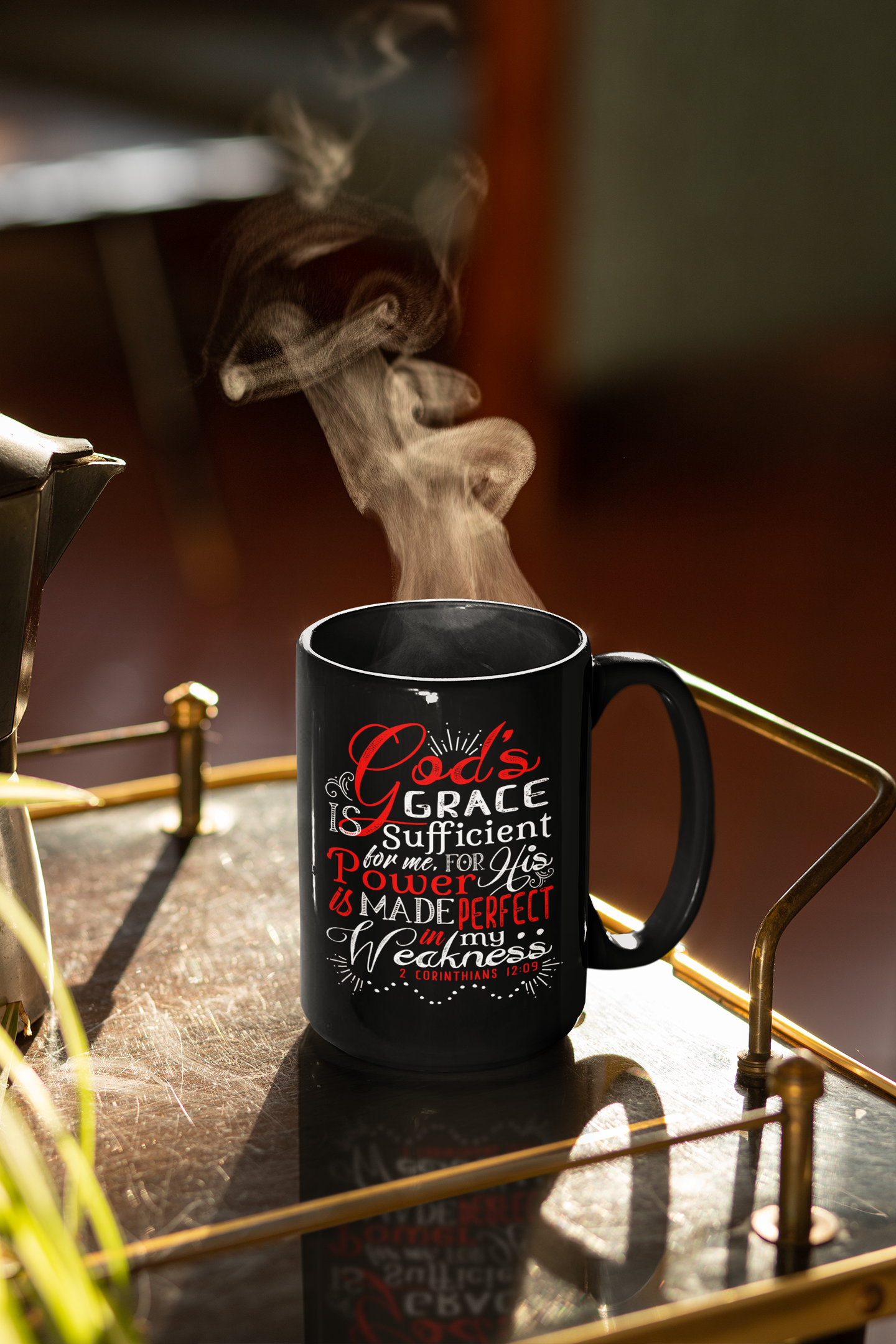 God's Grace Is Sufficient 2 Cor.12:9 15oz Black Coffee Mug