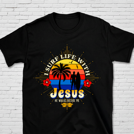 I Surf Life With Jesus Matt. 14:25 T-Shirt