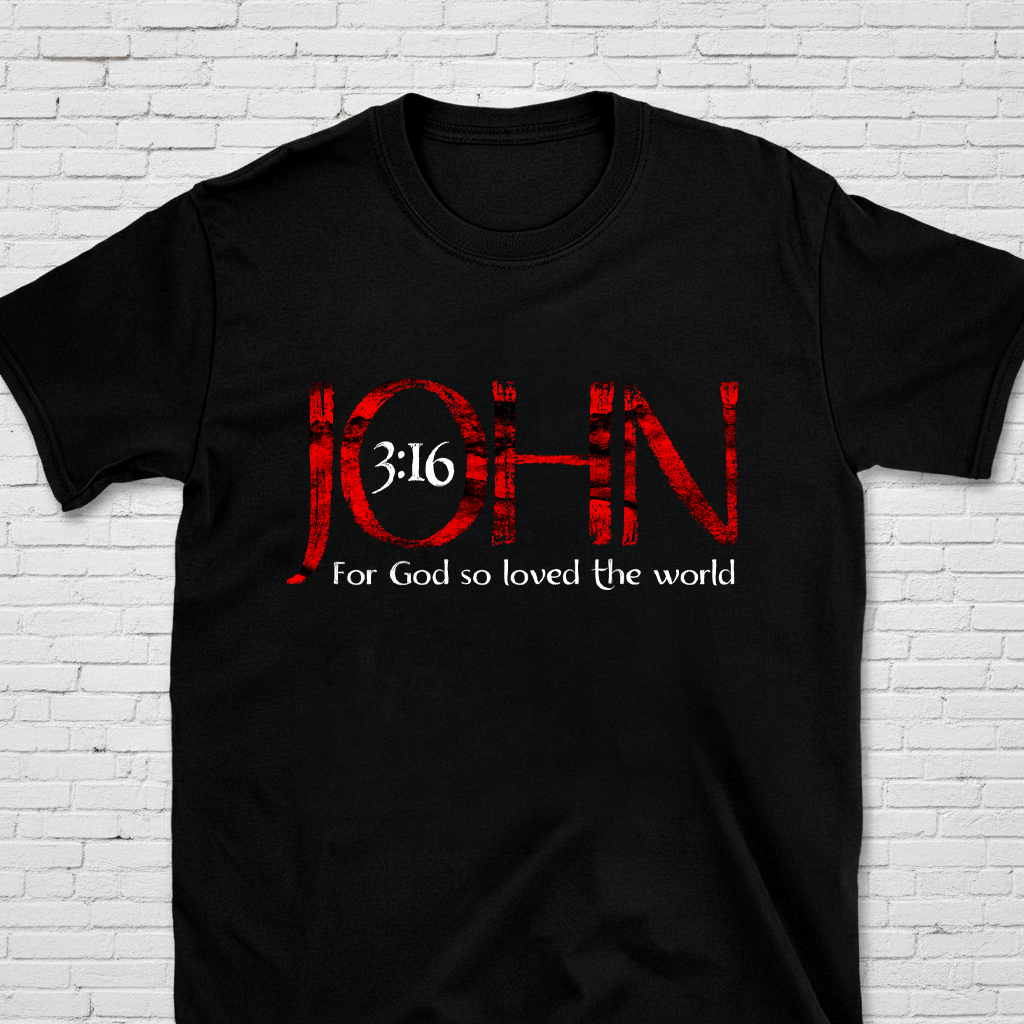 John 3:16 For God So Loved The World Red Letters T-Shirt