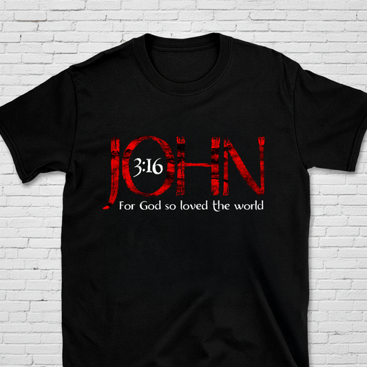 John 3:16 For God So Loved The World Red Letters T-Shirt