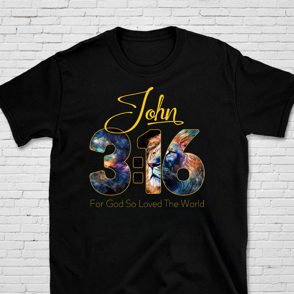 John 3:16 For God So Loved The World Lion T-Shirt