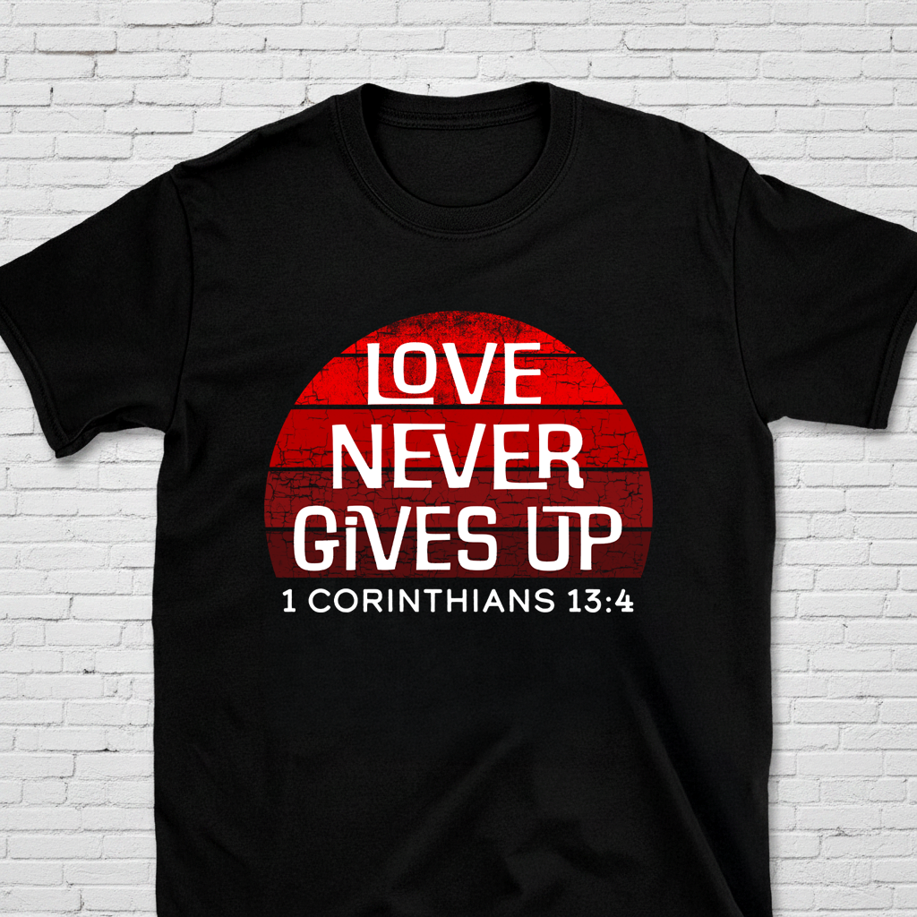 Love Never Gives Up 1 Cor. 13:4 T-Shirt
