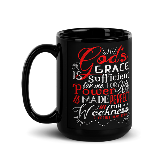 God's Grace Is Sufficient 2 Cor.12:9  15oz Black Coffee Mug