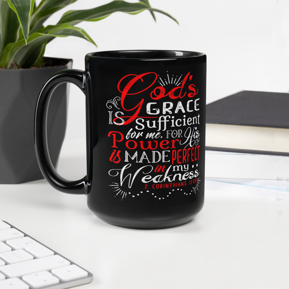 God's Grace Is Sufficient 2 Cor.12:9  15oz Black Coffee Mug