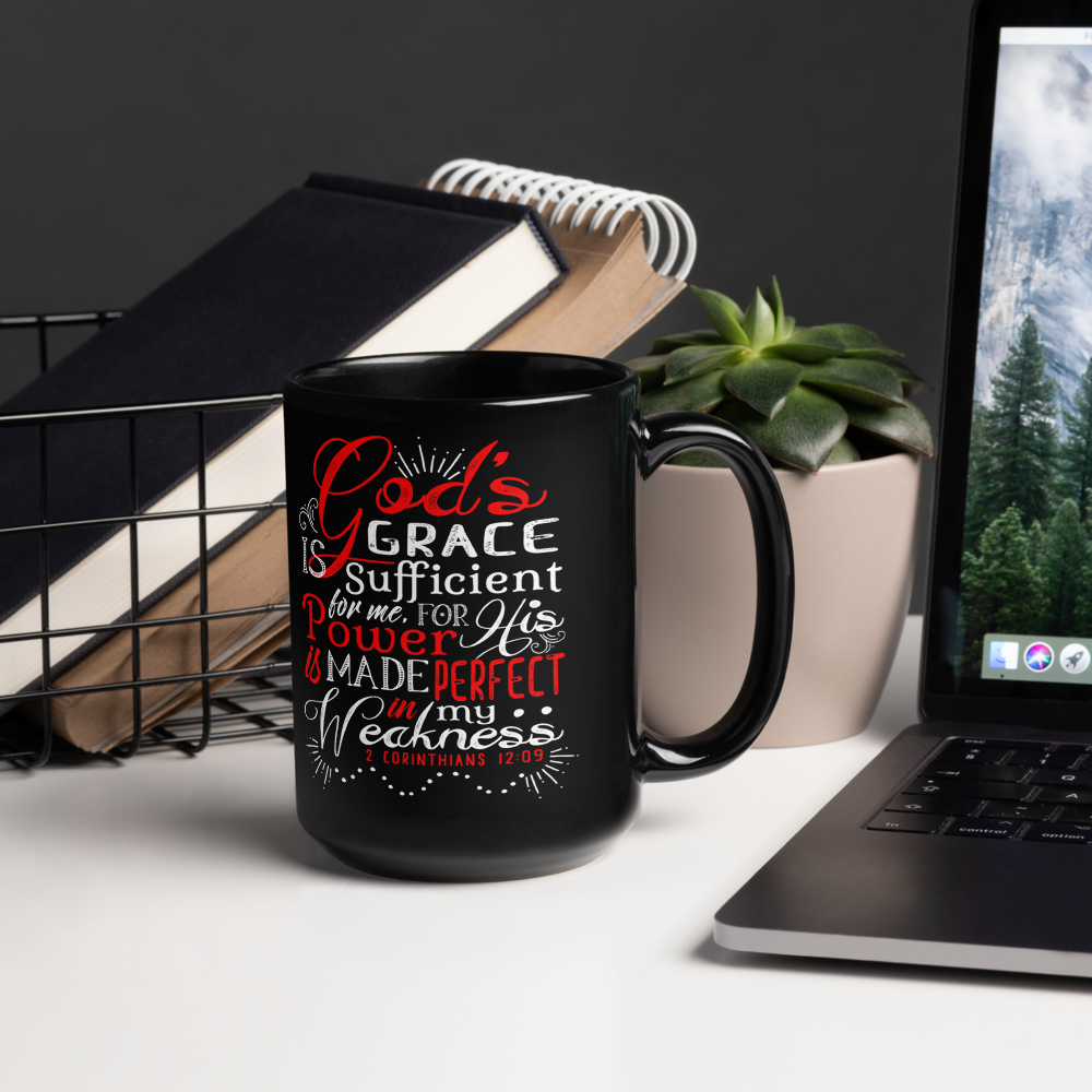 God's Grace Is Sufficient 2 Cor.12:9  15oz Black Coffee Mug