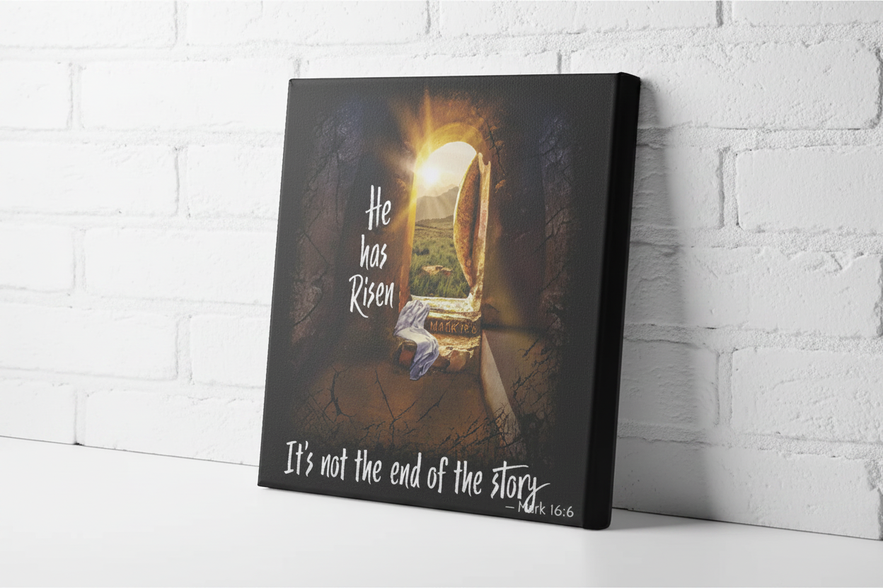 He Has Risen Canvas - White Brick