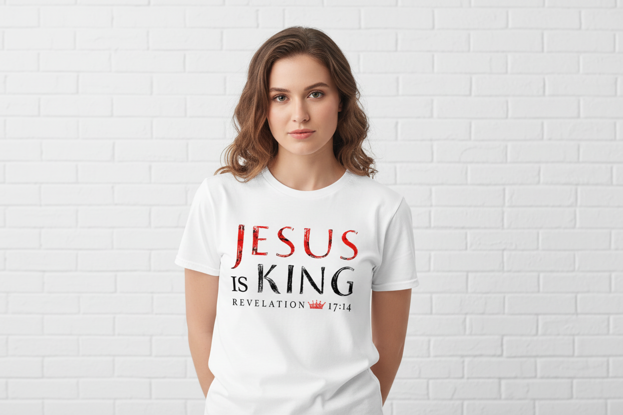 Jesus is King T-Shirt - Female Model