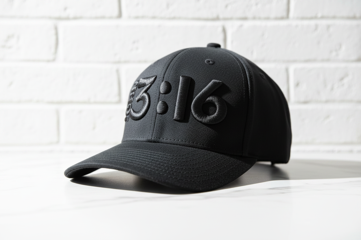 John 3:16 Black Cap - White Countertop
