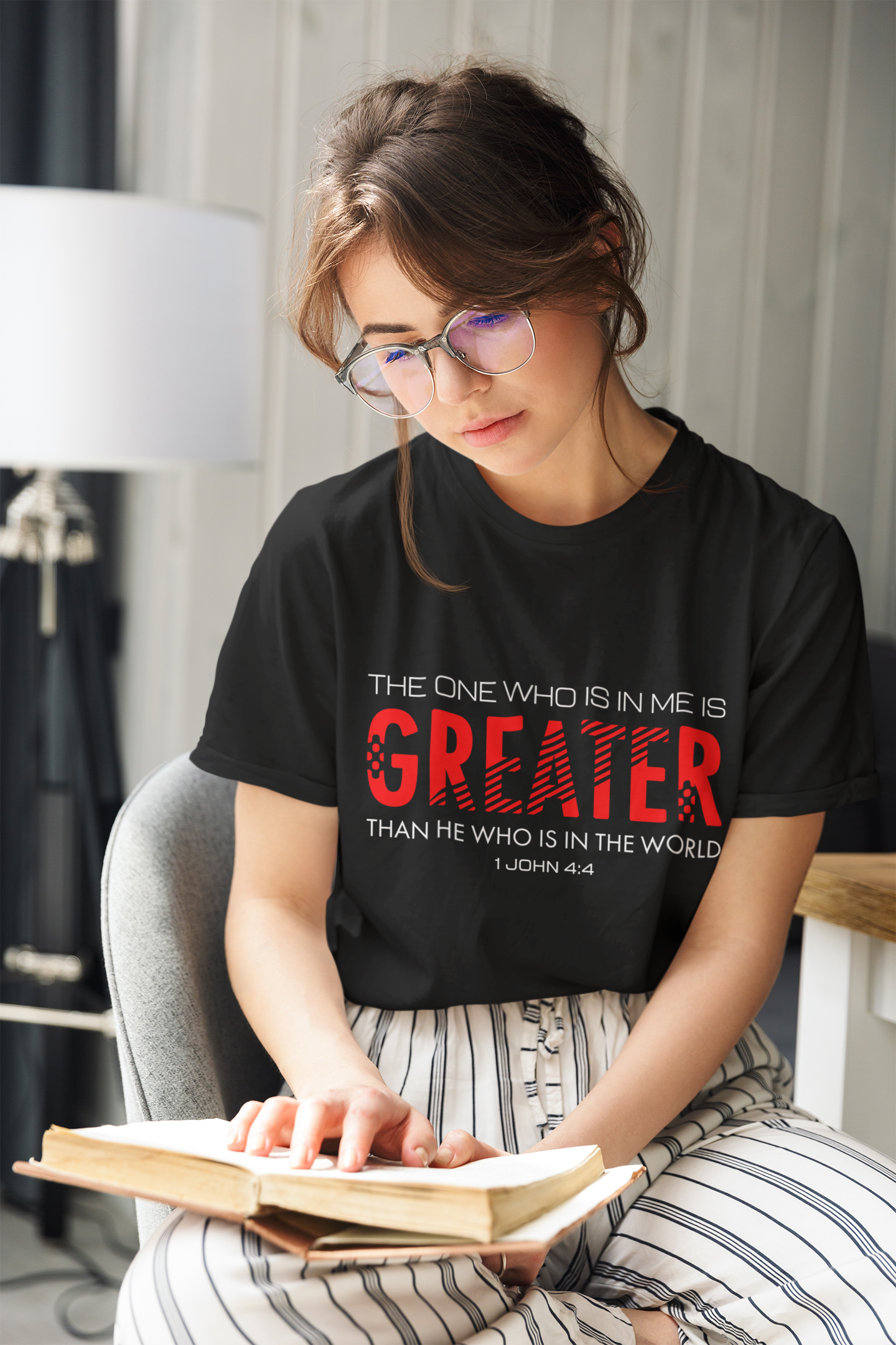 Greater Is He Who Lives In Me 1 John 4:4 T-Shirt